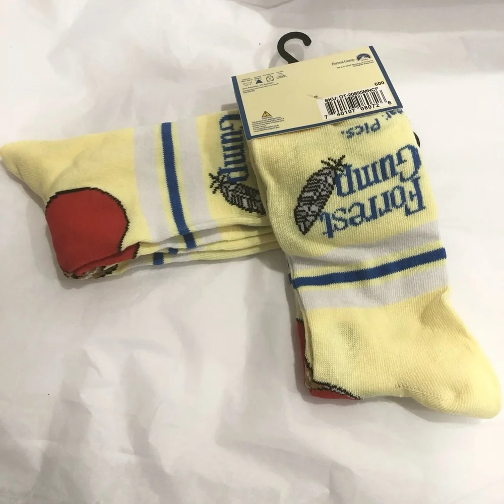 2pairs Forrest Gump yellow & blue striped crew socks fits shoe size 6-12 new‎